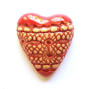 3-D Heart : RED with WHITE Lace