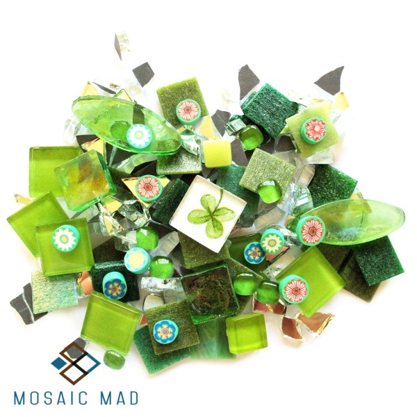 mosaic, tiles, green, mirror, crystal glass, clear glass, millefiori, ceramic, pack, decoupage